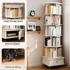 Étagère tournante 360 à 6 niveaux, 18,1118,1168,11, Tour ronde pivotante blanc chaud, Structure robuste en MDF, Utilisation polyvalente dans la chambre, le salon