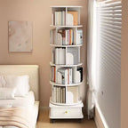 Étagère tournante 360 à 6 niveaux, 18,1118,1168,11, Tour ronde pivotante blanc chaud, Structure robuste en MDF, Utilisation polyvalente dans la chambre, le salon