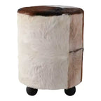Ottoman rembourré imprimé vache décoratif avec pieds boules - Repose-pieds ottoman polyvalent et confortable, tabouret de salon - 20, marron et ivoire
