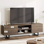 Meuble TV industriel pour 80 pouces, centre de divertissement moderne avec 2 tiroirs, meuble multimédia en bois avec pieds robustes et rangement ouvert