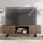 Meuble TV industriel pour 80 pouces, centre de divertissement moderne avec 2 tiroirs, meuble multimédia en bois avec pieds robustes et rangement ouvert