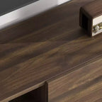 Meuble TV industriel pour 80 pouces, centre de divertissement moderne avec 2 tiroirs, meuble multimédia en bois avec pieds robustes et rangement ouvert