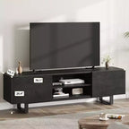 Meuble TV industriel pour 80 pouces, centre de divertissement moderne avec 2 tiroirs, meuble multimédia en bois avec pieds robustes et rangement ouvert