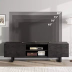 Meuble TV industriel pour 80 pouces, centre de divertissement moderne avec 2 tiroirs, meuble multimédia en bois avec pieds robustes et rangement ouvert