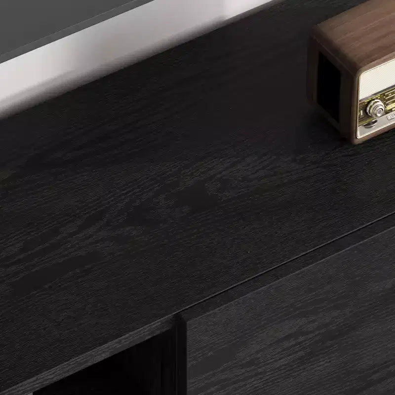 Meuble TV industriel pour 80 pouces, centre de divertissement moderne avec 2 tiroirs, meuble multimédia en bois avec pieds robustes et rangement ouvert