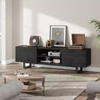 Meuble TV industriel pour 80 pouces, centre de divertissement moderne avec 2 tiroirs, meuble multimédia en bois avec pieds robustes et rangement ouvert
