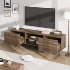 Meuble TV industriel pour 80 pouces, centre de divertissement moderne avec 2 tiroirs, meuble multimédia en bois avec pieds robustes et rangement ouvert