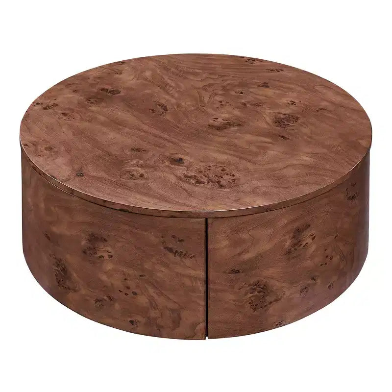 Table basse rotative en noyer de 72 cm avec 2 tiroirs cachés, plateau rotatif à 360°, grain de bois naturel, pour salon, noyer