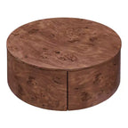 Table basse rotative en noyer de 72 cm avec 2 tiroirs cachés, plateau rotatif à 360°, grain de bois naturel, pour salon, noyer