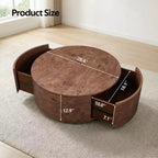 Table basse rotative en noyer de 72 cm avec 2 tiroirs cachés, plateau rotatif à 360°, grain de bois naturel, pour salon, noyer