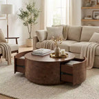 Table basse rotative en noyer de 72 cm avec 2 tiroirs cachés, plateau rotatif à 360°, grain de bois naturel, pour salon, noyer
