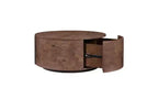 Table basse rotative en noyer de 72 cm avec 2 tiroirs cachés, plateau rotatif à 360°, grain de bois naturel, pour salon, noyer