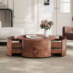 Table basse rotative en noyer de 72 cm avec 2 tiroirs cachés, plateau rotatif à 360°, grain de bois naturel, pour salon, noyer