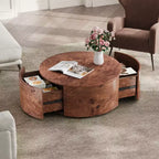 Table basse rotative en noyer de 72 cm avec 2 tiroirs cachés, plateau rotatif à 360°, grain de bois naturel, pour salon, noyer