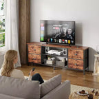 Qwatto 63 Inch Brown TV Stand Dresser for TVs up to 70 Inch Media Console Entertainment Center 4 Drawers Open Shelves Bedroom Living Room Storage
