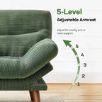 66.1 Causeuse en velours côtelé avec accoudoirs à dossier réglable, coussin d'assise épaissi, petit canapé-lit pour appartement, bureau ou studio