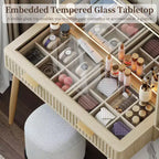 Coiffeuse de Maquillage avec Miroir Lumineux, Coiffeuse en Bois avec Tiroirs, Coiffeuse Moderne avec Miroir LED pour Maquillage et Rangement dans la Chambre