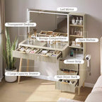 Coiffeuse de Maquillage avec Miroir Lumineux, Coiffeuse en Bois avec Tiroirs, Coiffeuse Moderne avec Miroir LED pour Maquillage et Rangement dans la Chambre