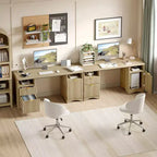 59Bureau de direction moderne avec rangement, bureau à domicile en bois avec 2 tiroirs et 3 armoires, bureau d'écriture cannelé pour bureau et salon