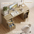 59Bureau de direction moderne avec rangement, bureau à domicile en bois avec 2 tiroirs et 3 armoires, bureau d'écriture cannelé pour bureau et salon