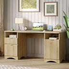 59Bureau de direction moderne avec rangement, bureau à domicile en bois avec 2 tiroirs et 3 armoires, bureau d'écriture cannelé pour bureau et salon