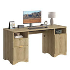 59Bureau de direction moderne avec rangement, bureau à domicile en bois avec 2 tiroirs et 3 armoires, bureau d'écriture cannelé pour bureau et salon