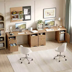 59Bureau de direction moderne avec rangement, bureau à domicile en bois avec 2 tiroirs et 3 armoires, bureau d'écriture cannelé pour bureau et salon