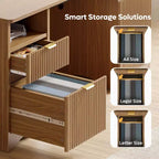 59Bureau de direction moderne avec rangement, bureau à domicile en bois avec 2 tiroirs et 3 armoires, bureau d'écriture cannelé pour bureau et salon