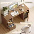 59Bureau de direction moderne avec rangement, bureau à domicile en bois avec 2 tiroirs et 3 armoires, bureau d'écriture cannelé pour bureau et salon