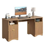 59Bureau de direction moderne avec rangement, bureau à domicile en bois avec 2 tiroirs et 3 armoires, bureau d'écriture cannelé pour bureau et salon