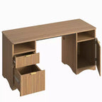 59Bureau de direction moderne avec rangement, bureau à domicile en bois avec 2 tiroirs et 3 armoires, bureau d'écriture cannelé pour bureau et salon