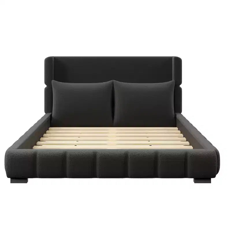 Lit plateforme capitonné Gonzalez avec 2 oreillers