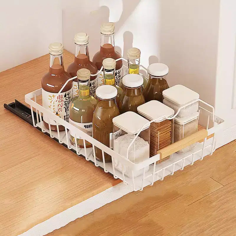 Panier de rangement coulissant sans perçage, organiseur de placard coulissant facile à transporter, pour la cuisine, le garde-manger