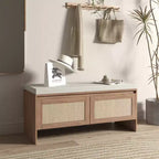 Banc de rangement à chaussures en rotin avec coussin, meuble à chaussures compact pour entrée avec portes, organisateur pour petits espaces, range-chaussures caché avec assise