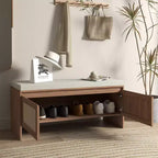 Banc de rangement à chaussures en rotin avec coussin, meuble à chaussures compact pour entrée avec portes, organisateur pour petits espaces, range-chaussures caché avec assise