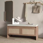 Banc de rangement à chaussures en rotin avec coussin, meuble à chaussures compact pour entrée avec portes, organisateur pour petits espaces, range-chaussures caché avec assise