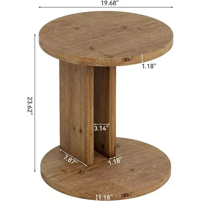 Table d'appoint ronde en bois massif en forme de C, table d'appoint de style rustique pour canapé et chevet, salon, chambre, marron, montage facile