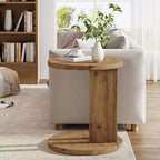 Table d'appoint ronde en bois massif en forme de C, table d'appoint pour canapé et chevet, salon, chambre, marron, montage facile