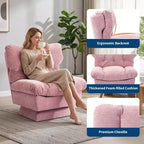 Fauteuil pivotant moderne avec coussins épais touffetés - Fauteuil d'appoint en chenille rotatif à 360°, chaise de lecture ergonomique pour le salon et la chambre à coucher