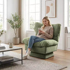 Fauteuil pivotant moderne avec coussins épais touffetés - Fauteuil d'appoint en chenille rotatif à 360°, chaise de lecture ergonomique pour le salon et la chambre à coucher