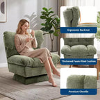 Fauteuil pivotant moderne avec coussins épais touffetés - Fauteuil d'appoint en chenille rotatif à 360°, chaise de lecture ergonomique pour le salon et la chambre à coucher