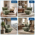 Fauteuil pivotant moderne avec coussins épais touffetés - Fauteuil d'appoint en chenille rotatif à 360°, chaise de lecture ergonomique pour le salon et la chambre à coucher