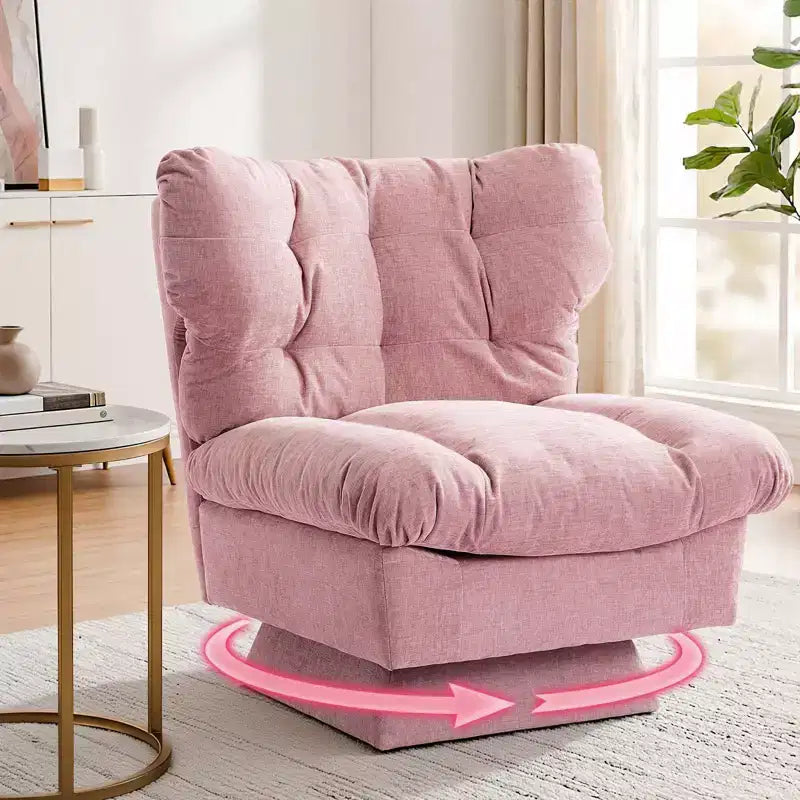 Fauteuil pivotant moderne avec coussins épais touffetés - Fauteuil d'appoint en chenille rotatif à 360°, chaise de lecture ergonomique pour le salon et la chambre à coucher