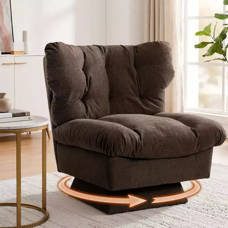 Fauteuil pivotant moderne avec coussins épais touffetés - Fauteuil d'appoint en chenille rotatif à 360°, chaise de lecture ergonomique pour le salon et la chambre à coucher